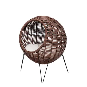 Rattan Pet Bed Elevated Cat Dog House Round Wicker Basket Kennel Egg Shape