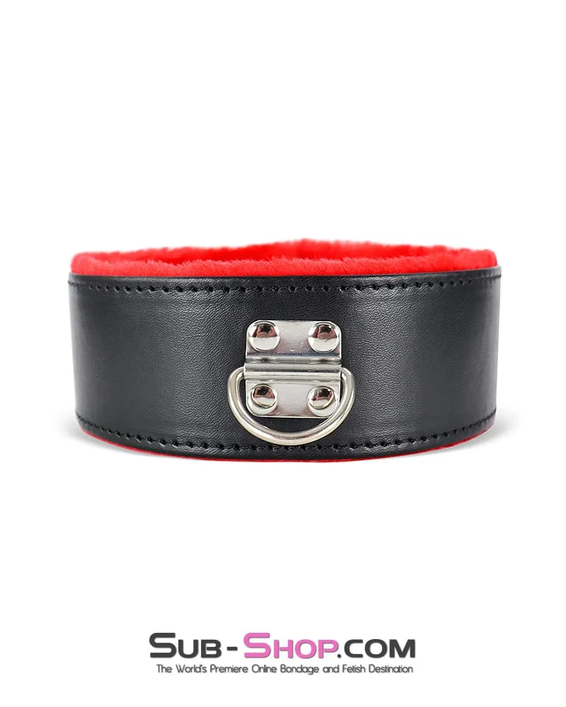 0975DL      Red Fur Lined Bondage Slave Collar and Leash Set