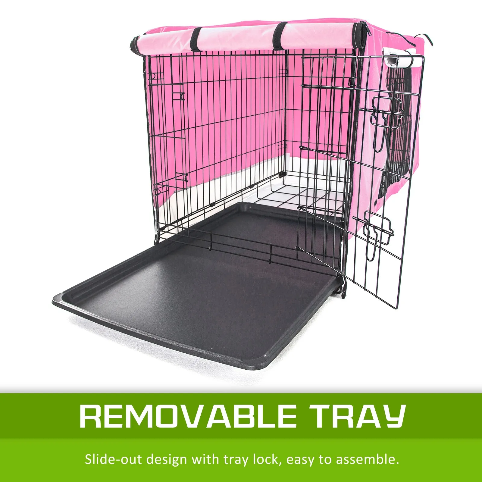 36in Collapsible Wire Dog Crate with Pink Waterproof Cover