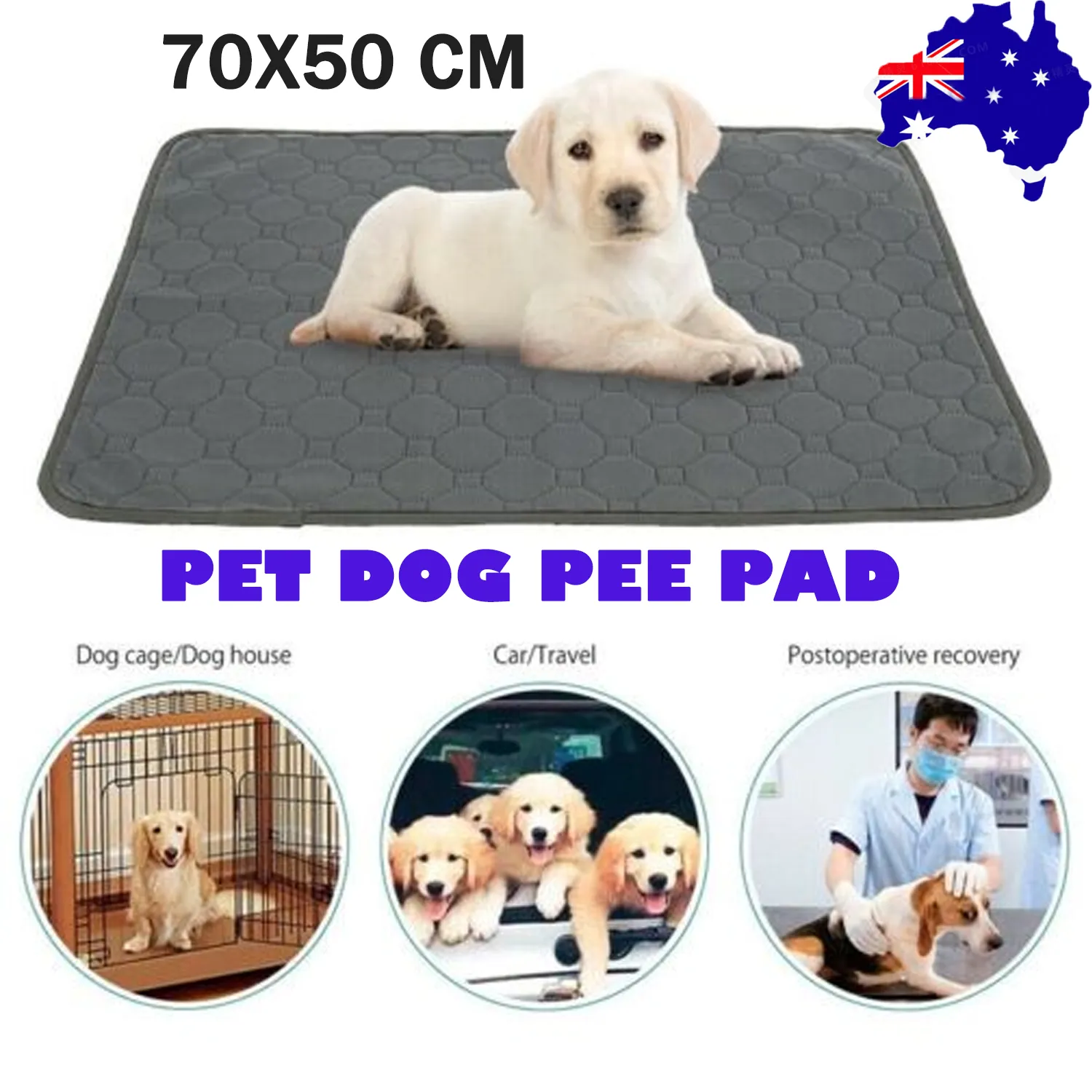 Absorbent Washable Pet Pee Pad, Leakproof, 70X50cm, Reusable