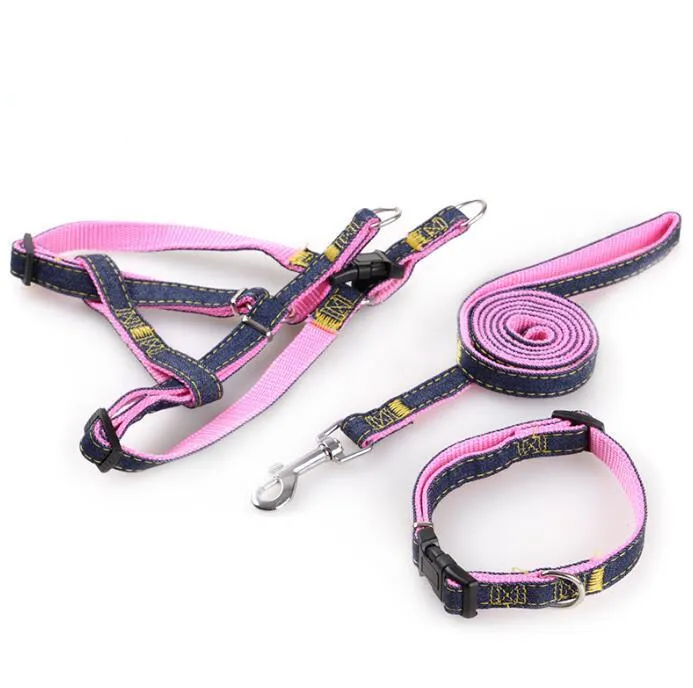 Adjustable Durable Heavy Duty Denim Dog Leash Harness Collar Set