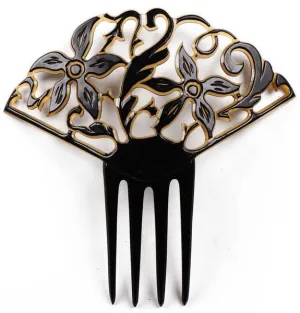 Art Deco Celluloid Hair Comb Black over Light Yellow Two Tone