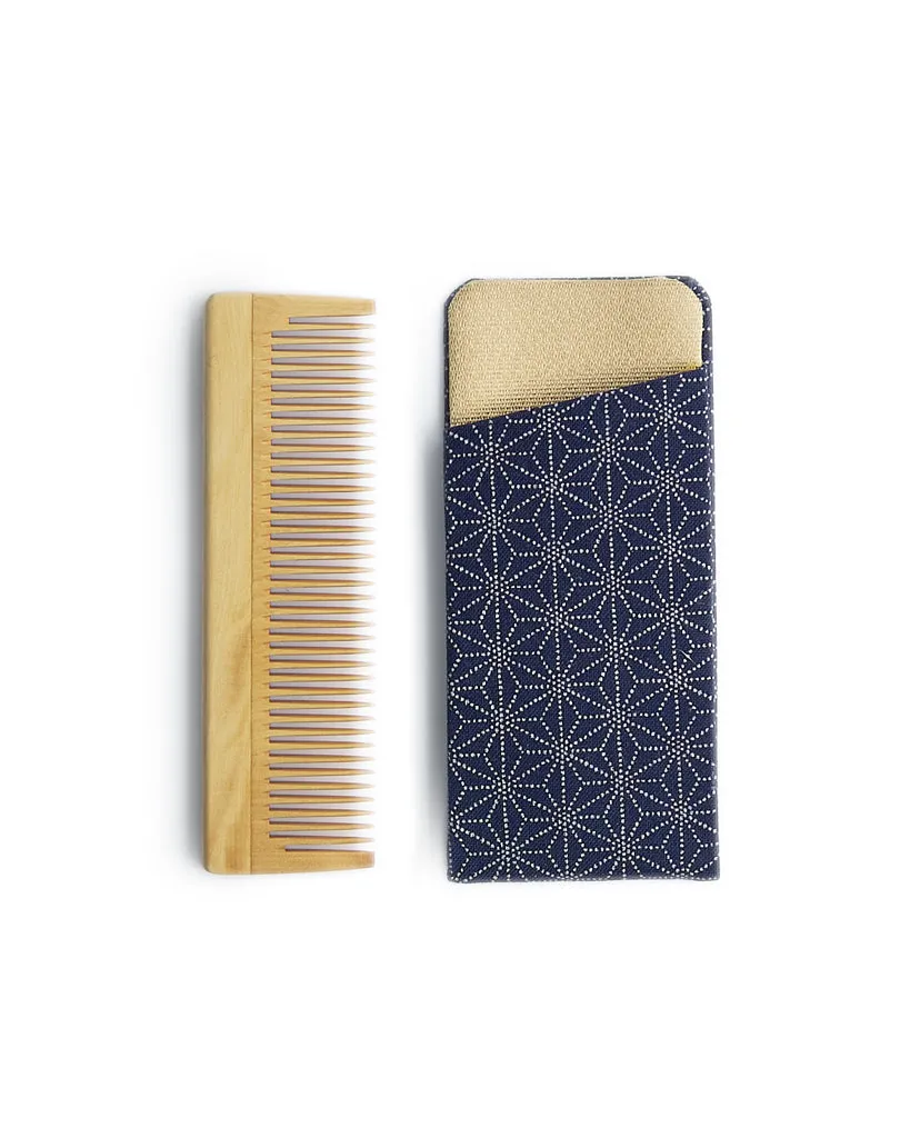 Boxwood Comb with Case - Asanoha II (Fine Leaves) (OUT OF STOCK)