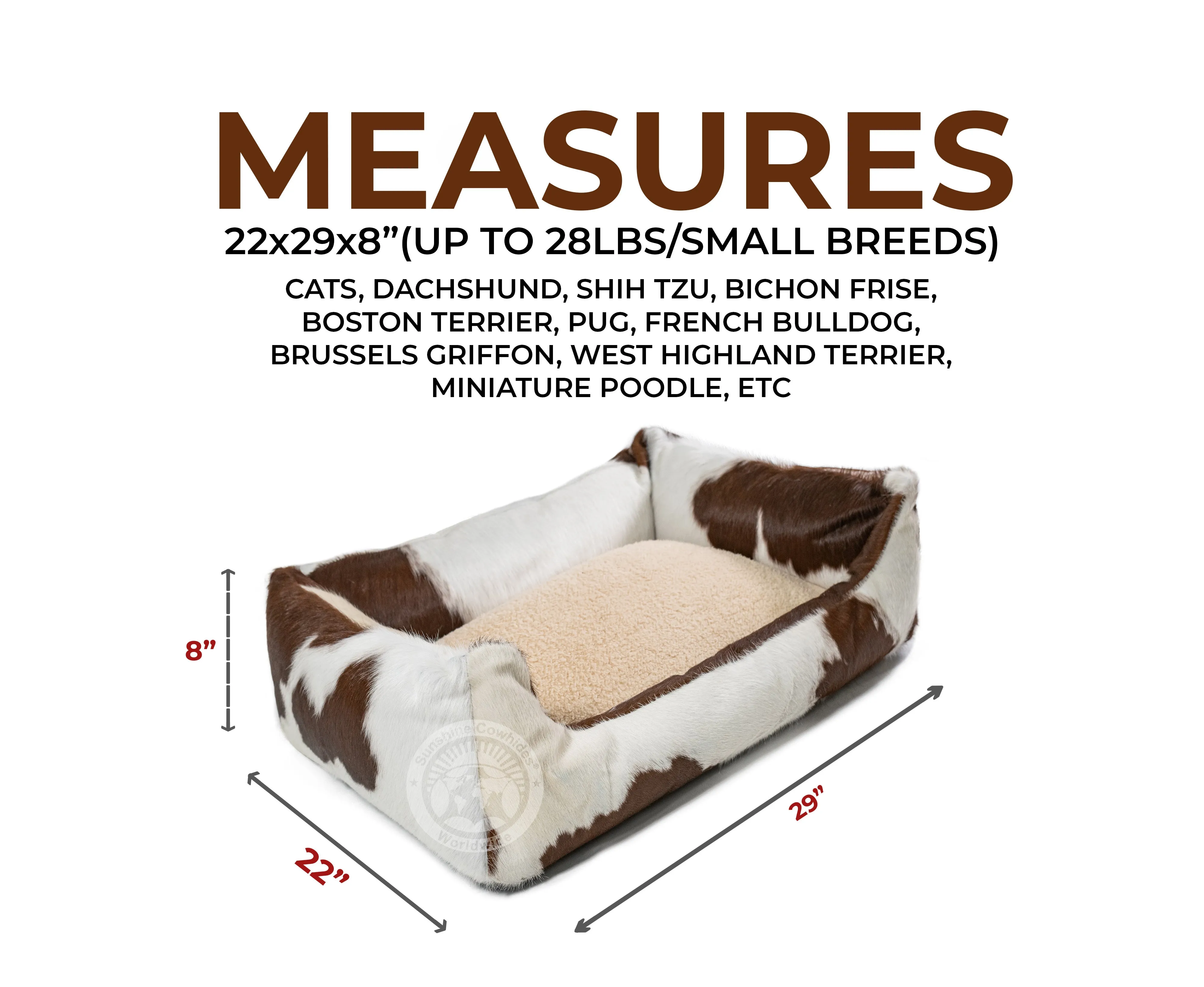 Brown and White Cowhide Pet Bed, 22X29X8"