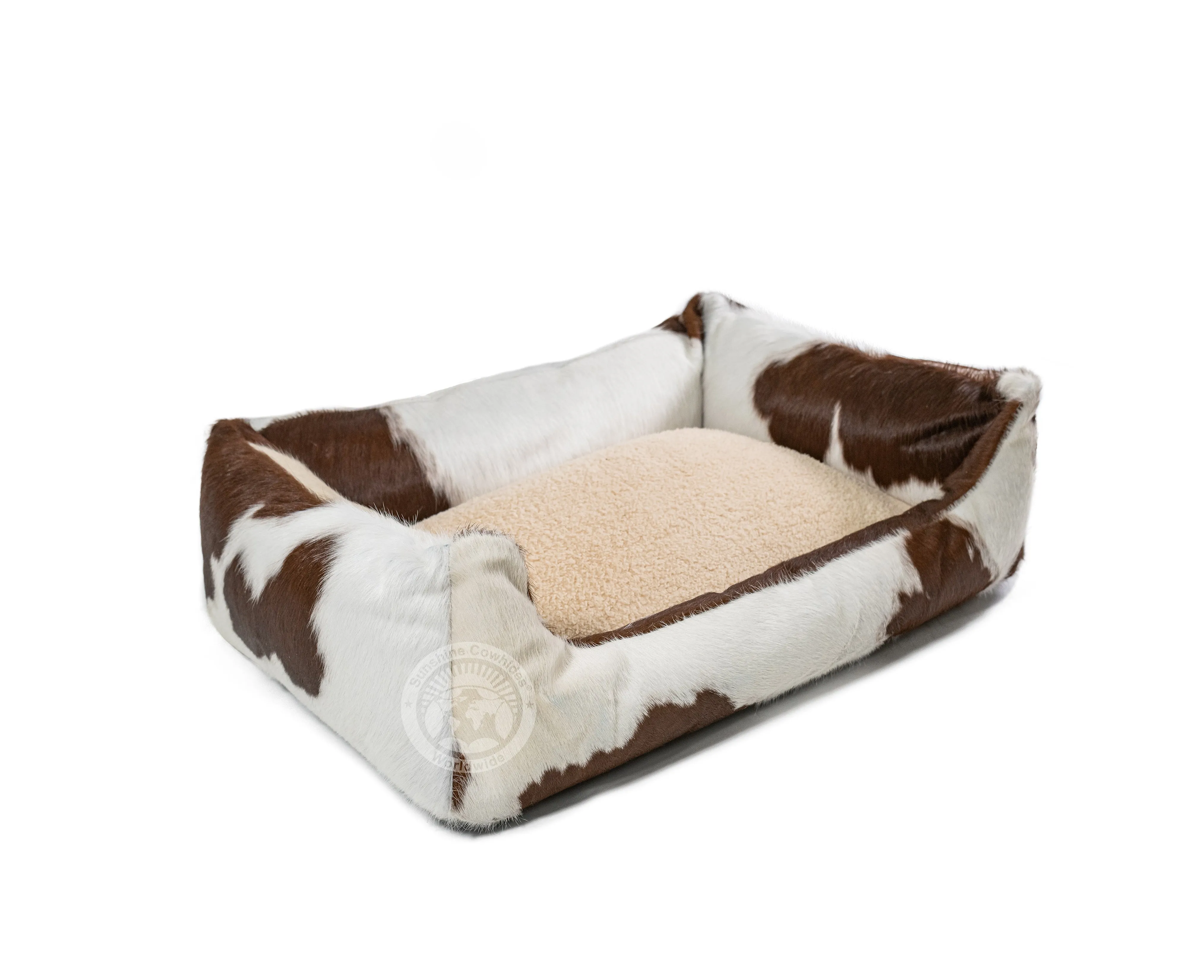 Brown and White Cowhide Pet Bed, 22X29X8"