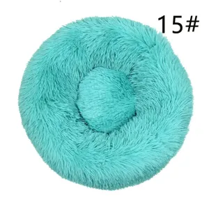 Calming Donut Pet Bed -Soft Faux Fur, Anti-Anxiety Fluffy Round Bed for Cats and Small Dogs (emerald green)40cm