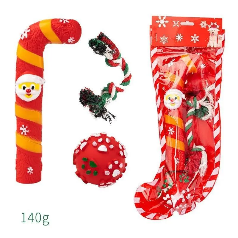 Christmas Dog Toy Set with Plush Sound Knot