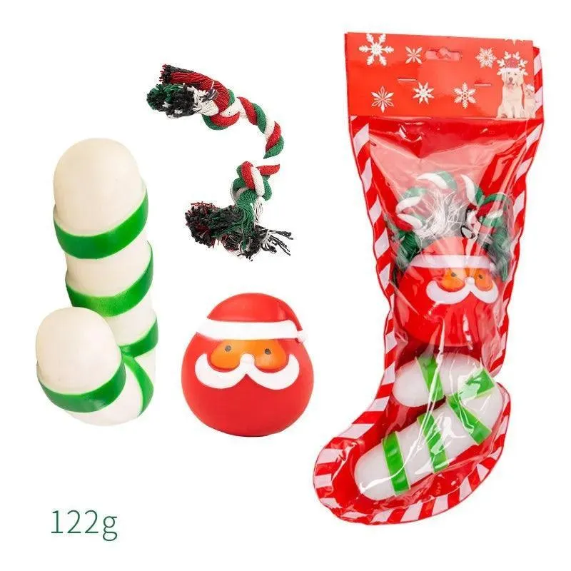 Christmas Dog Toy Set with Plush Sound Knot