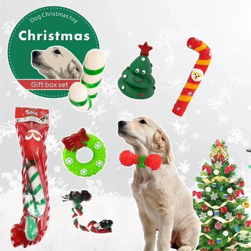 Christmas Dog Toy Set with Plush Sound Knot