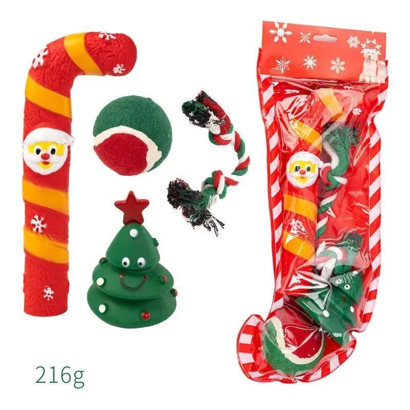 Christmas Dog Toy Set with Plush Sound Knot