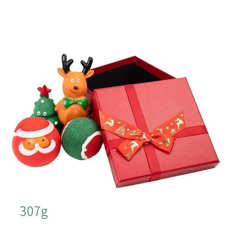 Christmas Dog Toy Set with Plush Sound Knot