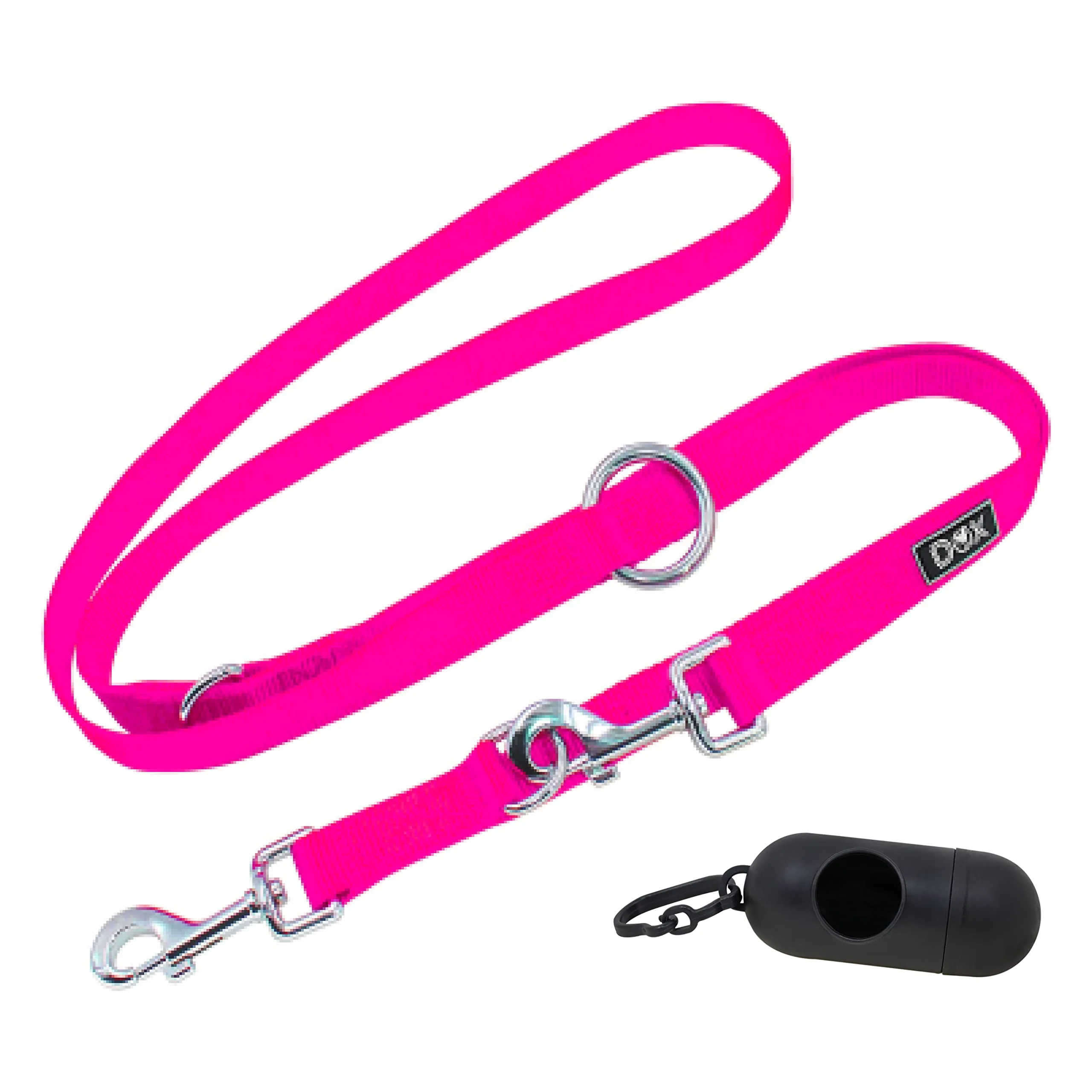 DDOXX Nylon Dog Leash, 3-Way Adjustable, 6.6 ft - for Dogs Large & Small - Double Dog