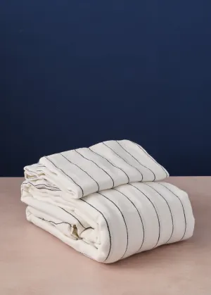 Double Duvet Set Ivory & Black Wide Stripe