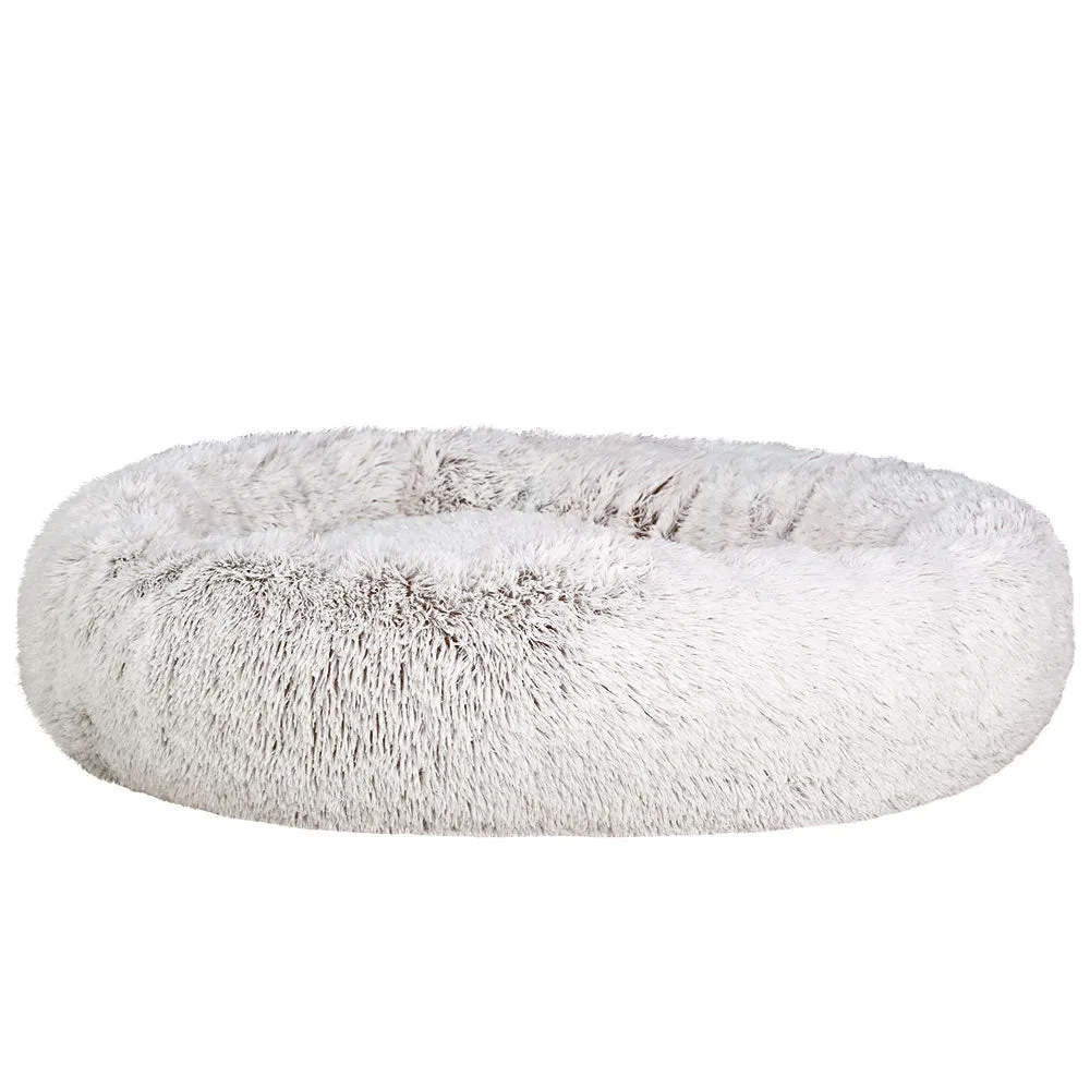 Extra Large Non-slip Plush Pet Bed, 110cm, White/Brown - i.Pet