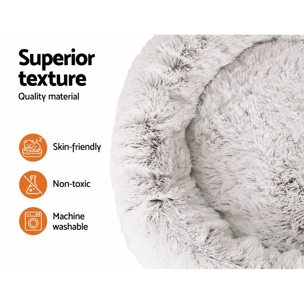 Extra Large Non-slip Plush Pet Bed, 110cm, White/Brown - i.Pet