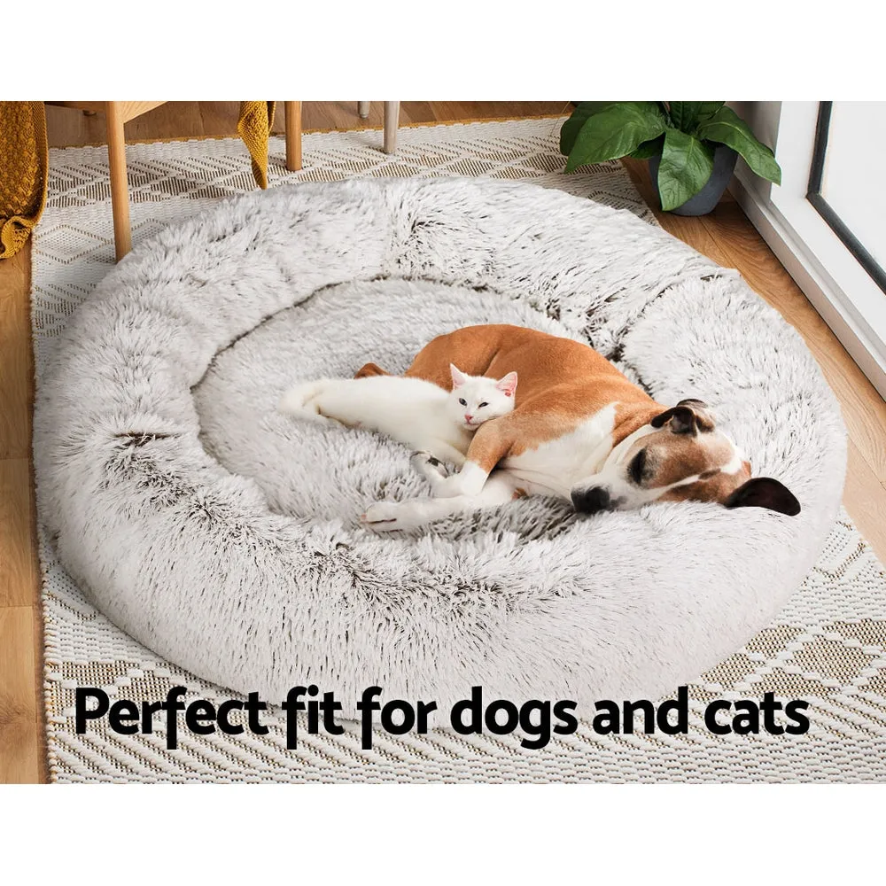 Extra Large Non-slip Plush Pet Bed, 110cm, White/Brown - i.Pet