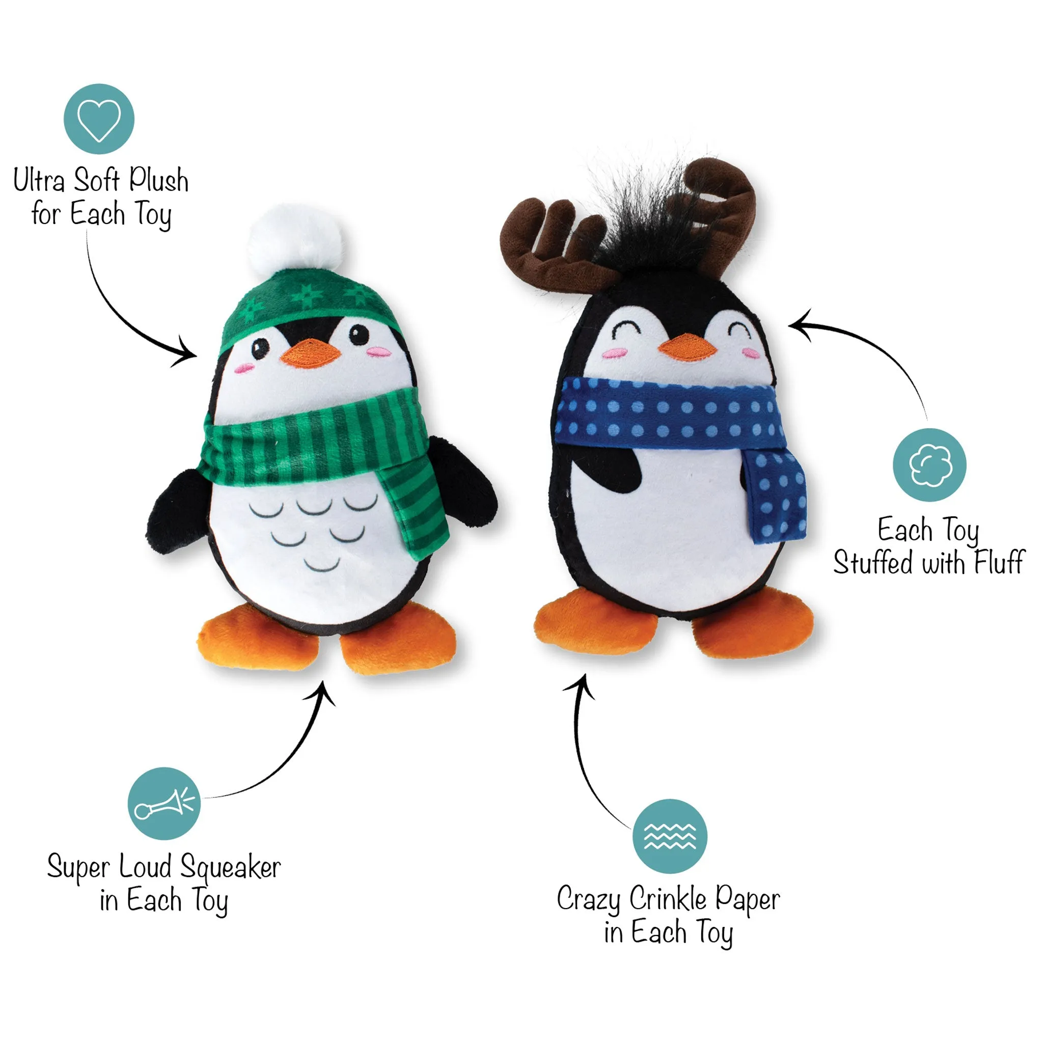 Fringe Winter Waddle Land Dog Toy - 2 pack