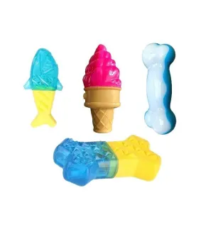 Latex Interactive Training Fetch and Play Squeaky Toy- Combos Combos Ice Cream, Cooling Bone Teether, Arcbed Bone, Frozen White and Blue Ice Bone