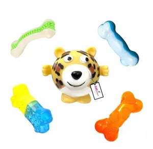 Latex Interactive Training Fetch and Play Squeaky Toy- Combos Cooling Bone Teether, Arcbed Bone, Frozen White and Blue Ice Bone