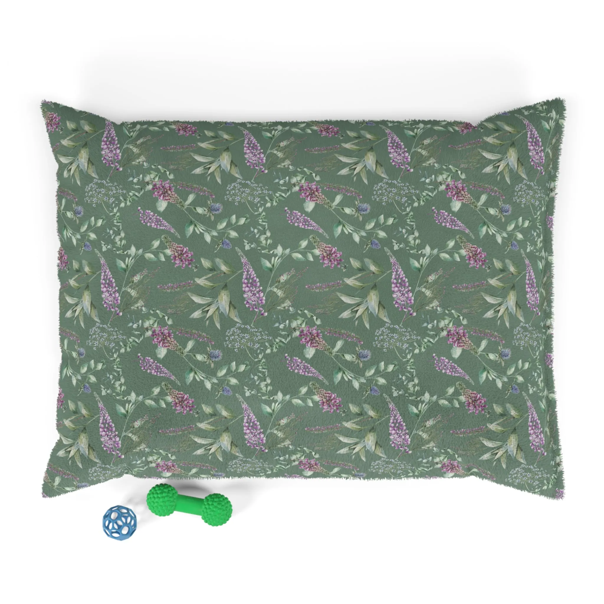 Luxury Pet Bed, feather soft fleece, Green Scottish Floral