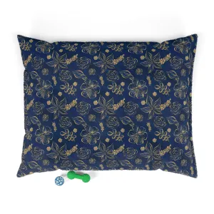 Luxury Pet Bed, feather soft fleece Navy and Gold Floral