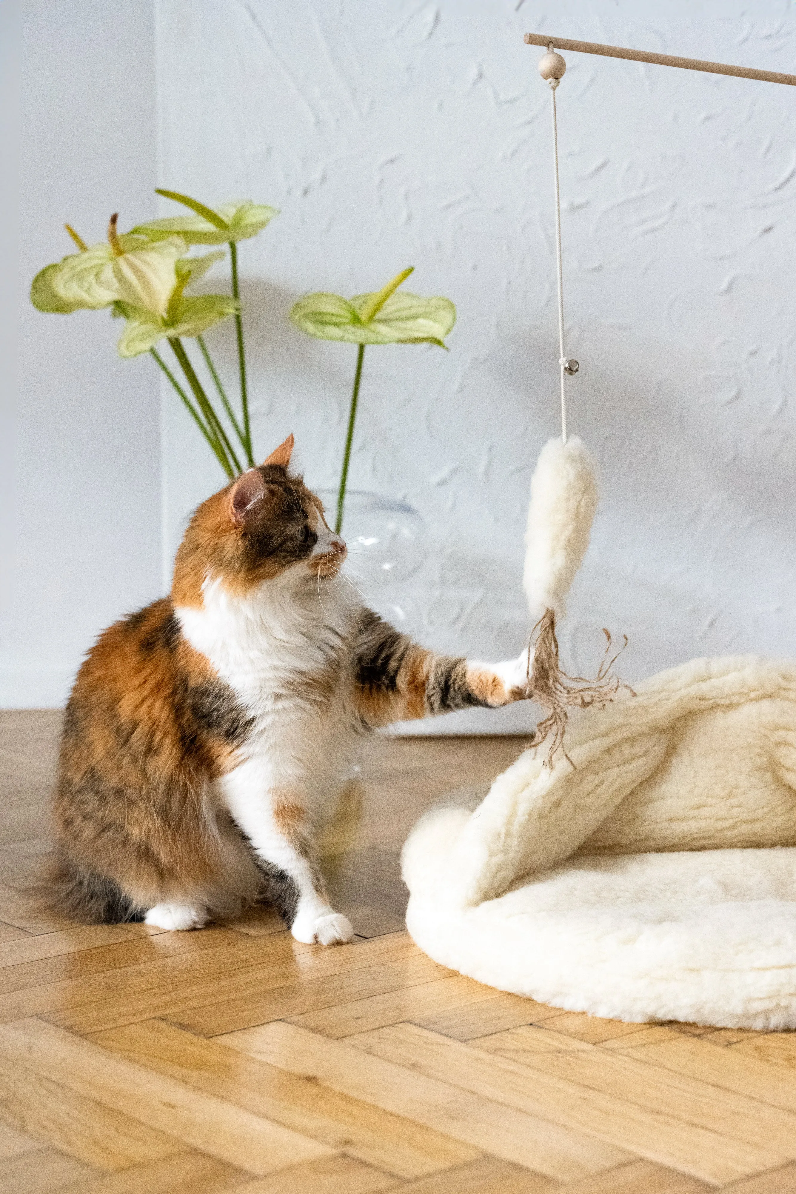 Natural Sheepskin Cat Toy: Fish