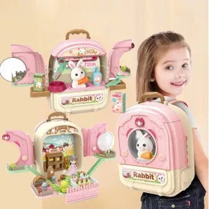 (Net) 3-in-1 Adventure Backpack with Rabbit Toy for Young Explorers