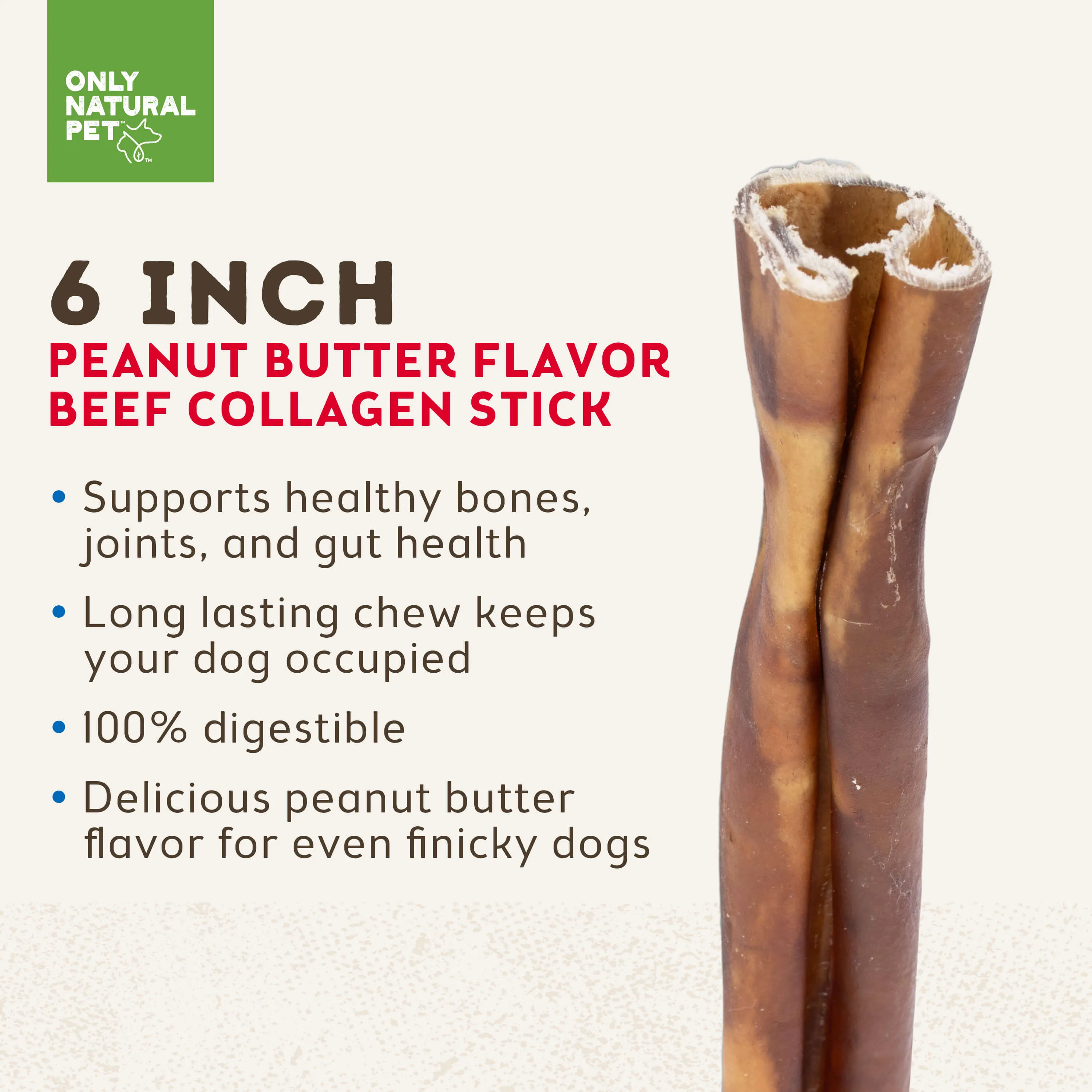 Only Natural Pet Collagen Beef Stick Peanut Butter Flavor Dog Bone