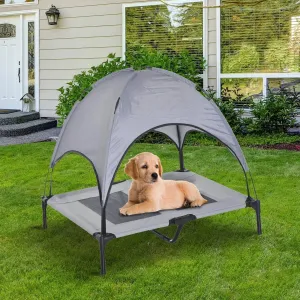 Outdoor Patio Large Elevated Foldable Dog Bed with Canopy and Carry Bag in Grey and Black