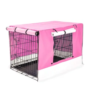 Paw Mate Wire Dog Cage Foldable Crate Kennel 42in with Tray   Pink Cover Combo