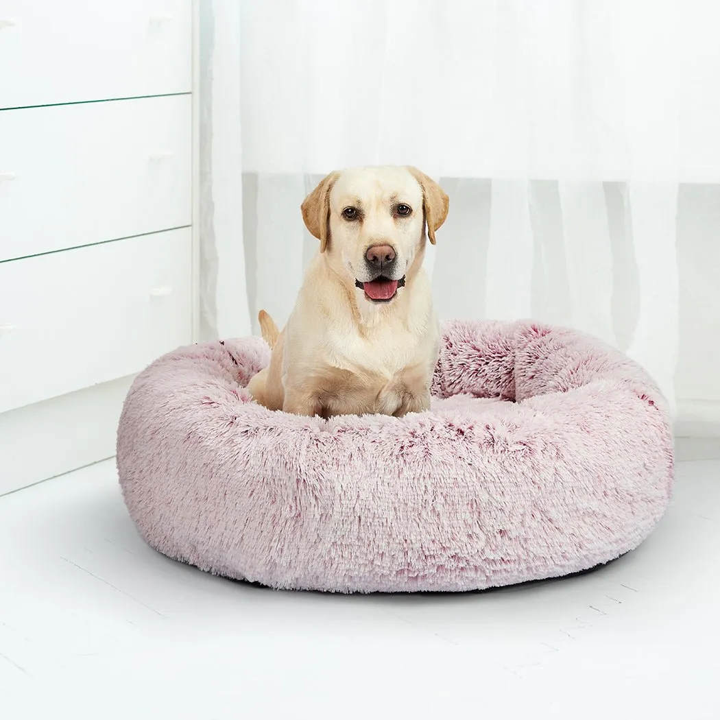 Ultra-Soft Plush XL Pink Donut Dog & Cat Bed - Calming Nest Kennel Mat