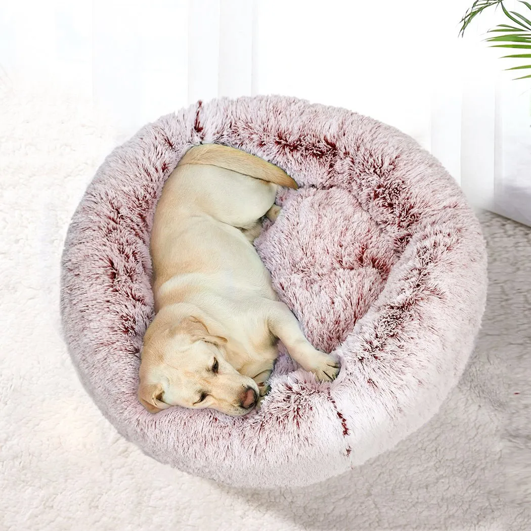 Ultra-Soft Plush XL Pink Donut Dog & Cat Bed - Calming Nest Kennel Mat