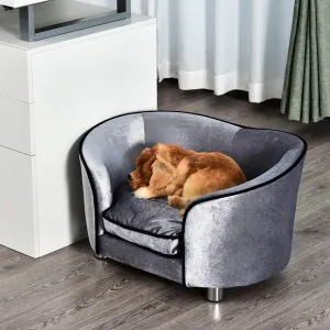 Plush Fabric Elevated Small Dog Sofa Bed in Silver Grey