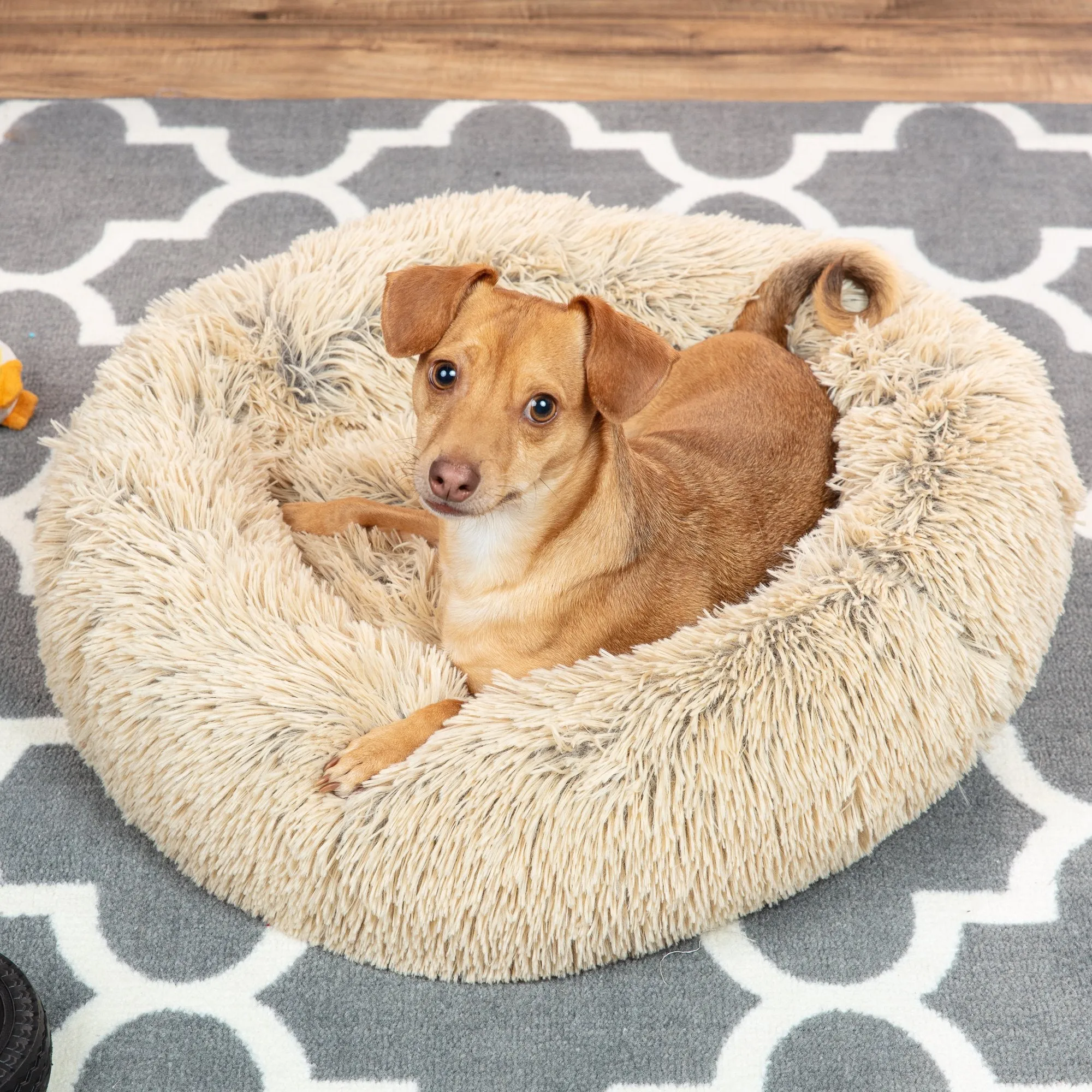 Self-Warming Shag Fur Calming Pet Bed w/ Water-Resistant Lining