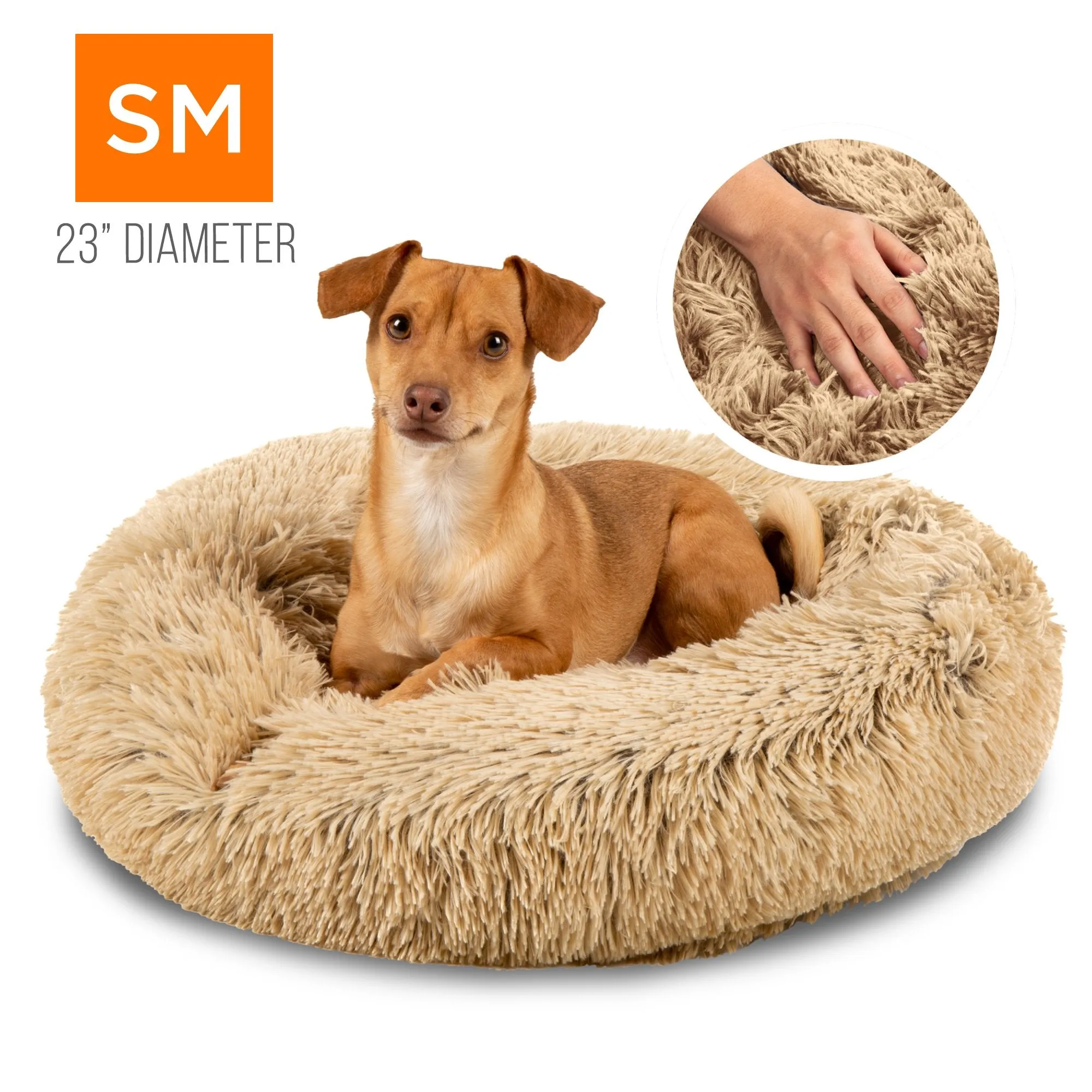 Self-Warming Shag Fur Calming Pet Bed w/ Water-Resistant Lining