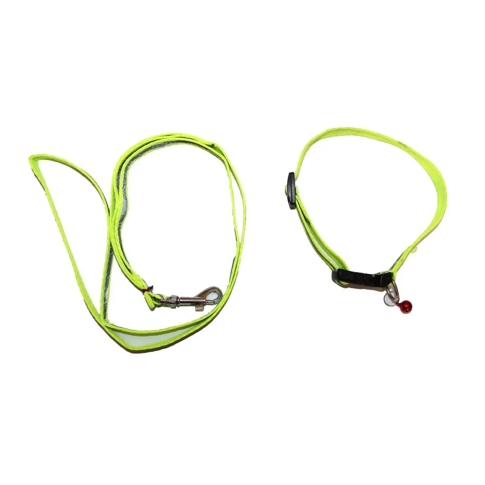 Shiny Reflective Leash AdjustableDog Collar Set with bell (width .5 inch) Small