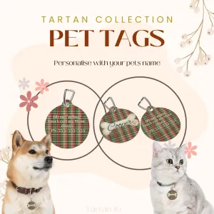 Tartan Collection 16 - Pet Tag Round and Bone Shape, Bandana, Lead, Dinner Bowl, Pet Bed