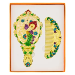 Traditional Oriental Decorated Comb & Mirror Set