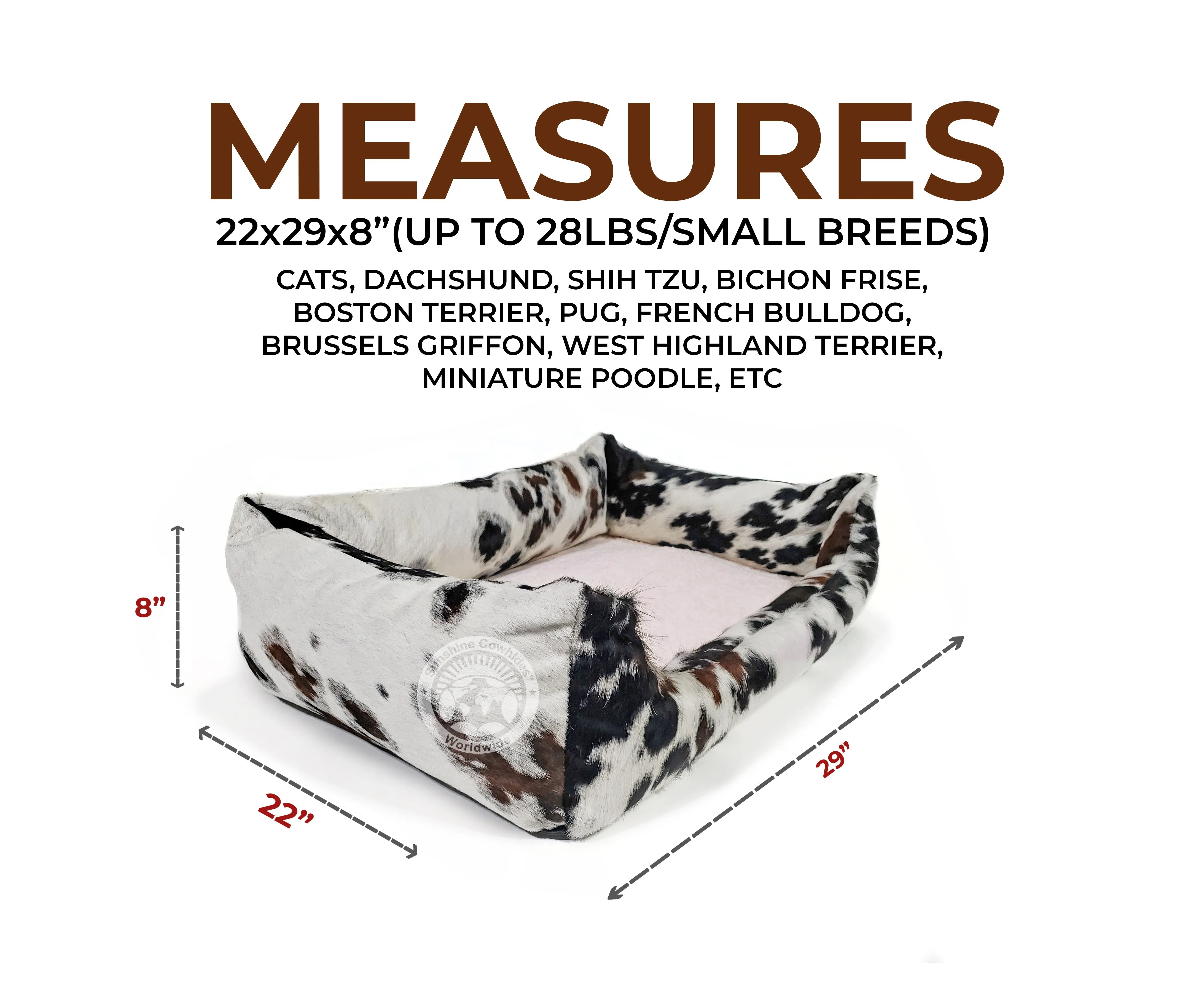 Tricolor Cowhide Pet Bed, 22X29X8"